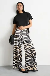 Women's Zebra Printed Satin Tailored Trousers Size: 6 - Zebra - Size: 6