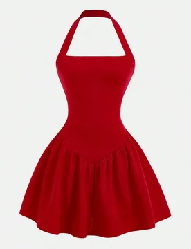 Vestido mini de línea A de escote de tirantes finos, de punto rojo, de cintura ajustada para adolescentes, conjunto de fiesta de San Valentín o club - Shein - FashionsVida