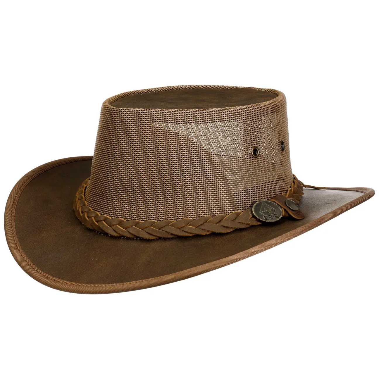 Brandon Mesh Crown Leather Hat by - brown - Female - Size: L (58-59 cm) - Scippis - FashionsVida
