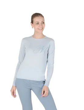 Womens Long Sleeve Art 004 Light Blue Letter M - Sky Blue Silk - Size Medium - Crown of Edinburgh Cashmere - FashionsVida