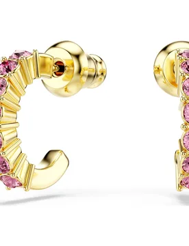 Orecchini Mini Hoop, Taglio Round, Rosa, Finitura oro 18K OS - Swarovski - FashionsVida