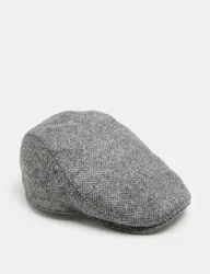 Pure Wool Herringbone Flat Cap with Stormwear™ Grey Mix male