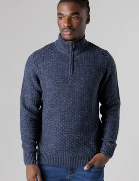 Mens 1/4 Zip Basket Stitch Jumper - Tokyo Laundry - FashionsVida