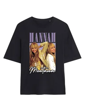 Women's Hannah Montana Montage Oversized T-Shirt, Black Size: XL - Black - Size: XL - Disney - FashionsVida