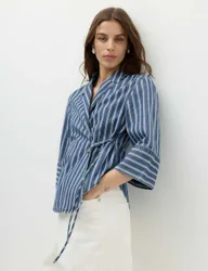 Denim Striped Wrap Shirt Blue Denim female