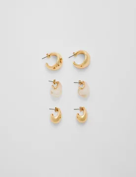 Set mit 3 voluminösen Mini-Ohrringen Goldfarben OS - Stradivarius - FashionsVida
