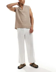 Mens Baggy Linen Trouser In White - Size X-Small