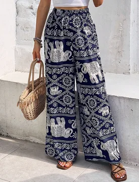 Pantalones de pierna ancha con estampado de elefante L - Shein - FashionsVida