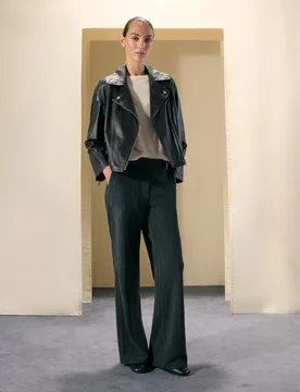 Pantalón de mujer de punto perchado y print de cuadros - Woman El Corte Inglés - FashionsVida