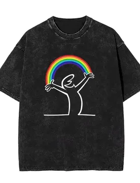Washed Vintage Osvaldo Cavandoli La Linea Rainbow Graphic T Shirt Men Women Anime Casual Funny Oversized Short Sleeve T-shirt - Aliexpress - FashionsVida