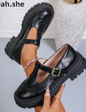 Zapatos mocasines de tacón grueso y alto para mujer, estilo Lolita, Mary Jane de estilo francés y británico, mocasines vintage de punta redonda, nu - Shein - FashionsVida