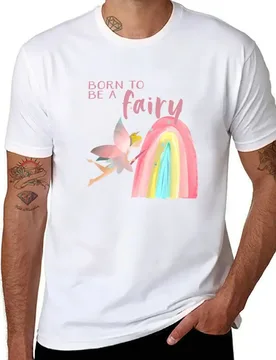 Cute - Born to be a fairy rainbow illustration - Caroline Laursen Original T-Shirt man tshirt T-Shirt - Aliexpress - FashionsVida