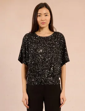 Top de mujer de manga corta con lentejuelas y abertura - Molly Bracken - FashionsVida