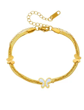 Punk Animal Butterfly Charm Bracelet Female Gold Color Stainless Steel 2 Layer Flat Snake Chain Link Bracelets for Women Jewelry - Aliexpress - FashionsVida