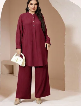 Conjunto casual de 2 piezas para mujer de talla grande con top de manga larga de unicolor y pantalones largos para uso diario 1XL - Shein - FashionsVida