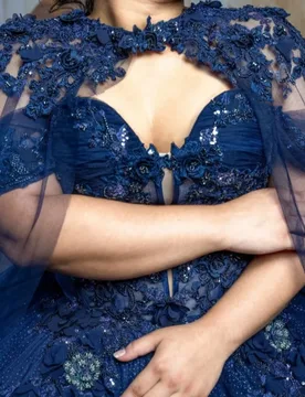 Shiny Dark Blue Quinceanera Dress off-shoulder Sequins 3D Flower Decal Long tail Bow vestidos de 15 Quinceanera ﻿Customize - Aliexpress - FashionsVida