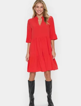 Women's EdaSz V-Neck Knee Length Dress in Red Size: 2XL - Red - Size: 2XL - Saint tropez - FashionsVida