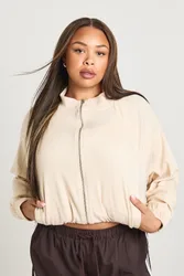 Womens Plus Rib Funnel Neck Zip Up Jacket - Ecru Cotton - Size 18 Uk