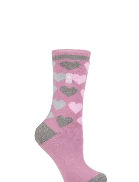 Women's 1 Pair SOCKSHOP 1.6 TOG Lite Patterned and Striped Socks Paris Hearts Mauve 4-8 Ladies - Pink - Size: Small - Heat Holders - FashionsVida