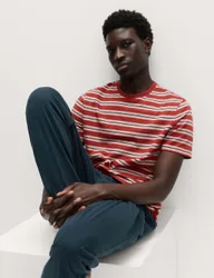 Pure Cotton Textured Stripe Pyjama Set Orange Mix male