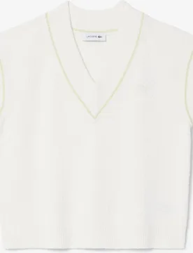 Jersey de mujer de punto cuello de pico de mezcla de algodón en de manga corta - Lacoste - FashionsVida
