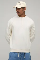 Herren Normal Geschnittener Henley-Pullover Mit Raglanärmeln Ecru Größe XL