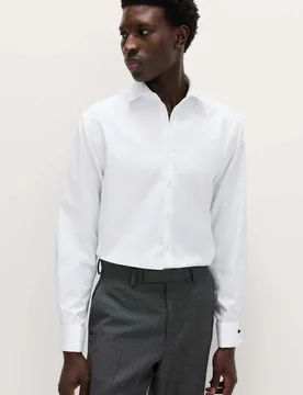 Regular Fit Easy Iron Luxury Cotton Shirt White male - M&S SARTORIAL - FashionsVida