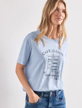 T-Shirt mit Rundhals und Frontprint female Blau - Street One - FashionsVida