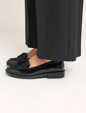 Women's Faux Leather Fringed Tassel Loafers In Wide E Fit in Black Size: 9EEE - Black - Size: 9EEE - Yours - FashionsVida