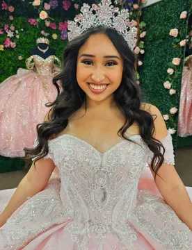 Shiny Pink Quinceanera Dress Lace layering crystal glitter Beadwork decal Long tail Bow vestidos de 15 Quinceanera ﻿Customized - Aliexpress - FashionsVida