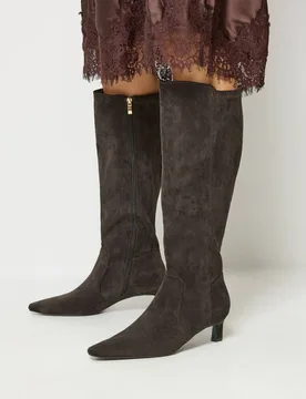 Women's Kitten Heel Knee High Boots In Standard Fit in Brown Size: 11 - Brown - Size: 11 - Long tall sally - FashionsVida