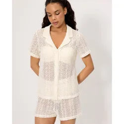 Vestidos de playa camisa manga corta calada
