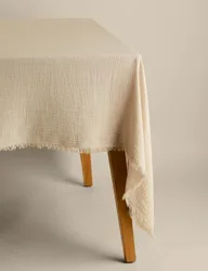 Pure Cotton Frayed Edge Muslin Tablecloth Natural