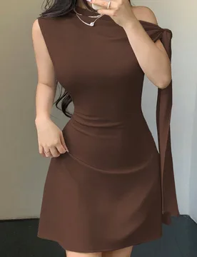 Vestido corto asimétrico con nudo en la cintura para mujer M - Shein - FashionsVida