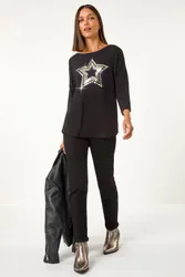 Women's Embellished Sequin Star Stretch Top in Silver Size: 12 - Silver - Size: 12
