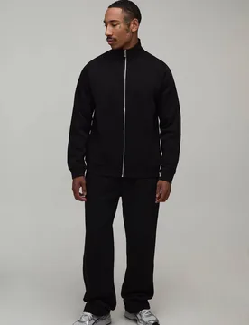 Herren Normal Geschnittenes Sweatshirt Mit Stehkragen Und Durchgehendem Reißverschluss Und Gerade Geschnittene Jogginghose Black Größe Medium - boohooMAN - FashionsVida