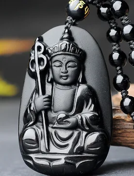 Natural obsidian Ksitigarbha Bodhisattva pendant, a must-have for wealth and blessings in one's zodiac year, crystal amulet, Ksi - Aliexpress - FashionsVida