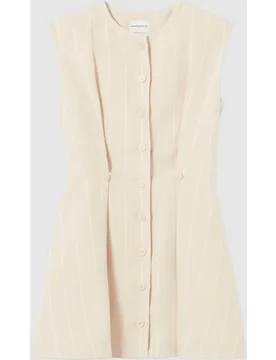 Vestido corto sin mangas entallado con cuello redondo y tapeta de botones - CLAUDIE PIERLOT - FashionsVida