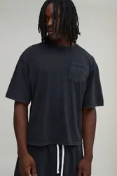 Mens Tall Essential Washed Oversized Boxy Front Pocket T-Shirt - Black Cotton - Size 2xl