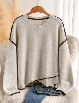 Suéter holgado de punto cruz con hombros caídos en color albaricoque, diseño de moda nuevo para mujer talla grande, top casual minimalista y versá - Shein - FashionsVida
