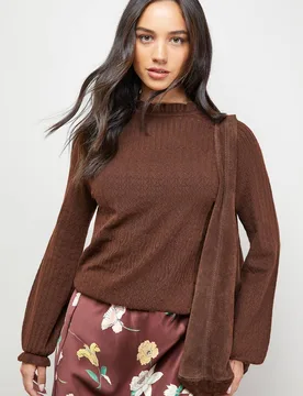 Women's Ruffle Cuff & Collar Jumper in Chocolate Size: Medium - Chocolate - Size: M - OASIS - FashionsVida