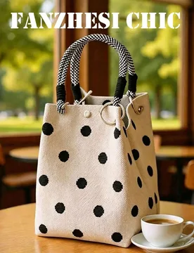 Bolsa de tela con lunares elegante que presenta un asa de cuerda colorida en la parte superior y un cierre magnético. Es perfecta para profesionales, - Shein - FashionsVida