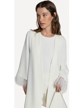 Quimono de mujer de doble crepé con plumas - Naulover - FashionsVida