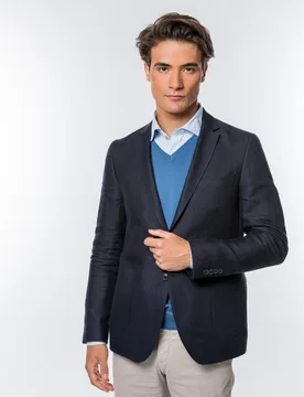 Americana de hombre soft slim liso en azul oscuro - Wickett Jones - FashionsVida