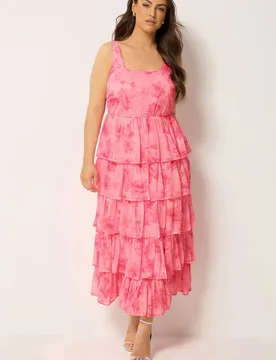 Women's Floral Ruffle Maxi Dress in Pink Size: 22-24 - Pink - Size: 22-24 - Yours - FashionsVida