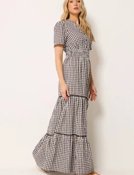 Women's Tall Gingham Cotton Maxi Dress in Chocolate Size: 20 - Chocolate - Size: 20 - Long tall sally - FashionsVida