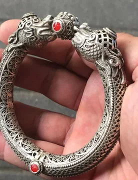 Antique Distressed Tibetan Silver Hollow Boy Meets Girl Inlaid Gem Bracelet Ornament Crafts - Aliexpress - FashionsVida