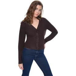 Cardigan de mujer con escote de pico y cierre de botones con detalle de lazos