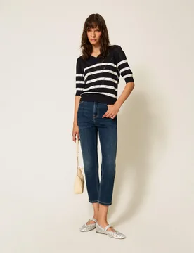 Pull en coton et cachemire rayé - TWINSET - FashionsVida
