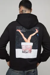 Herren Tall Oversized Playboy Weihnachts-Lizenz Hoodie Sweatshirt mit Print Black Größe Large